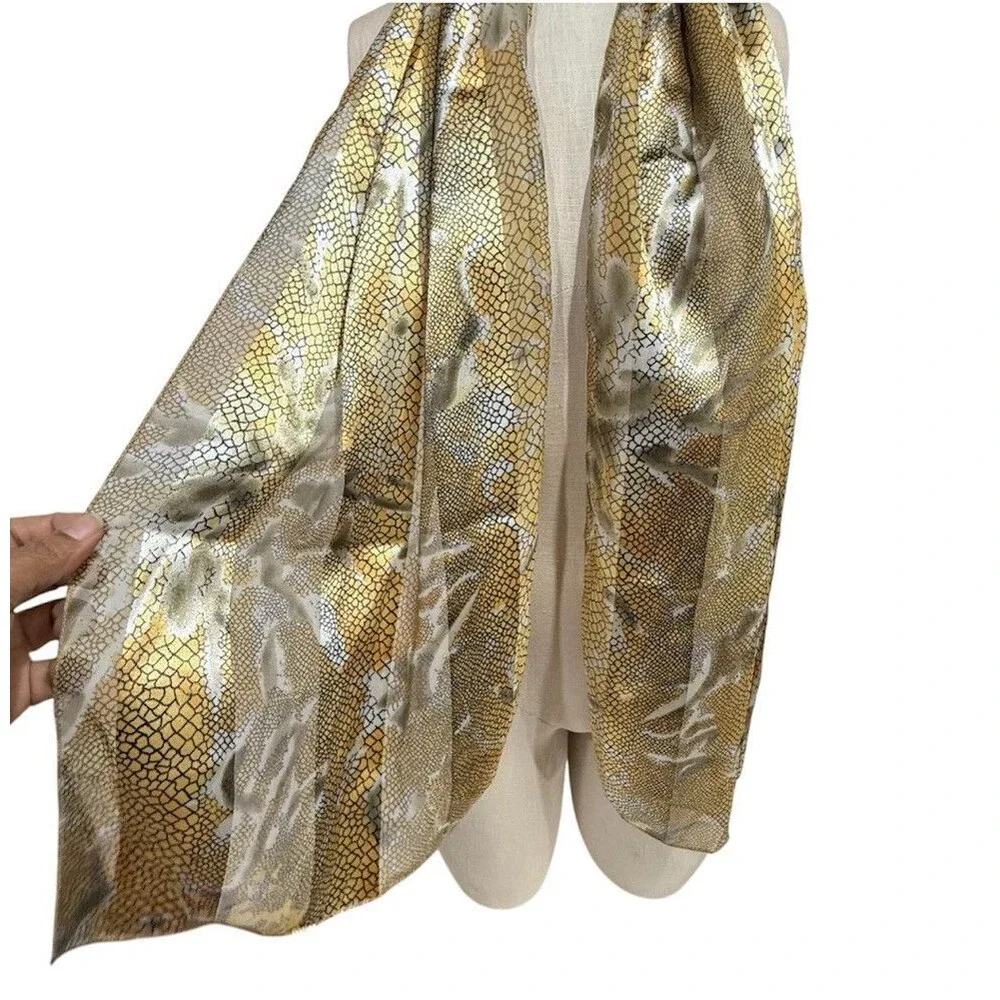 Women’s Snake Print Scarf Sheer Lightweight Gold Black Gray Animal Print Wrap
